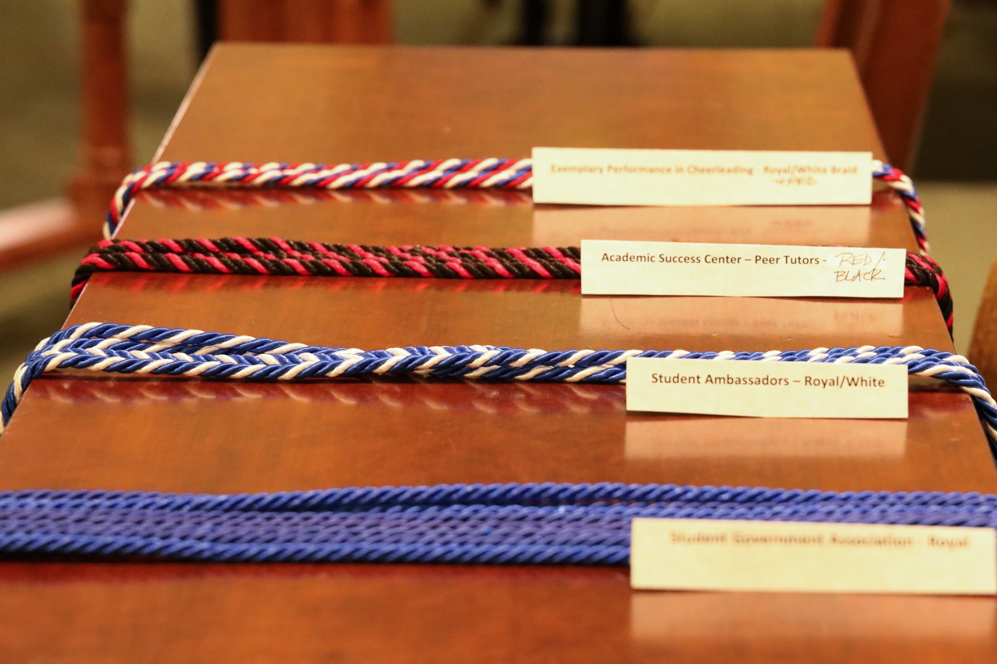 Cords laying on table during Baccalaureate.