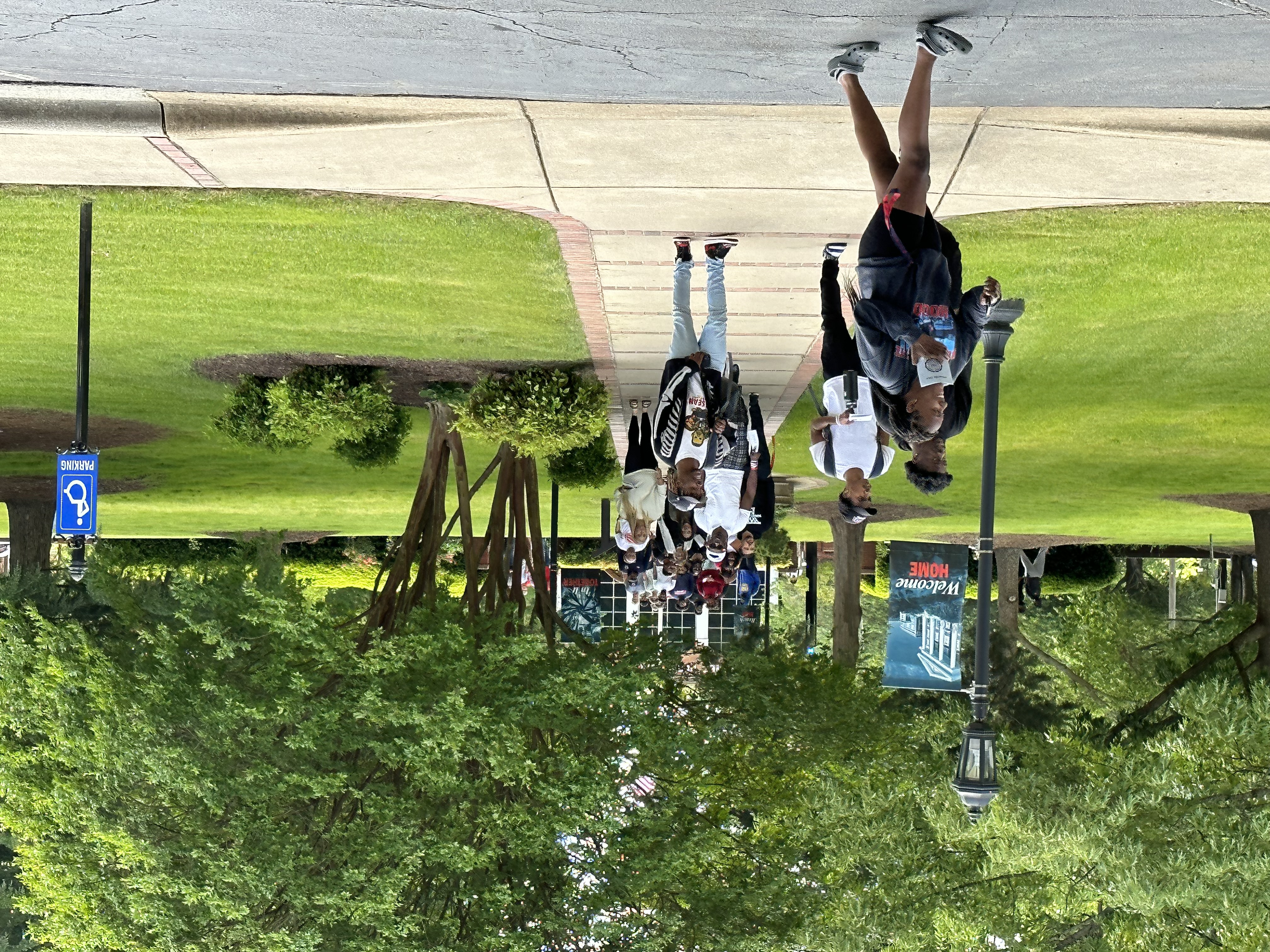 Students walking across campus.