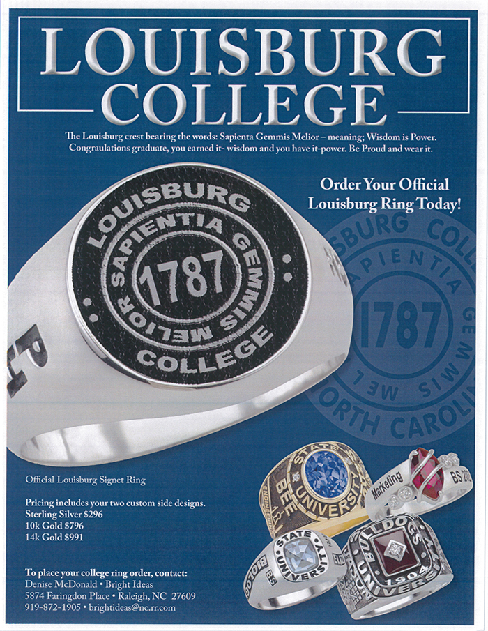A flyer showing Louisburg College rings