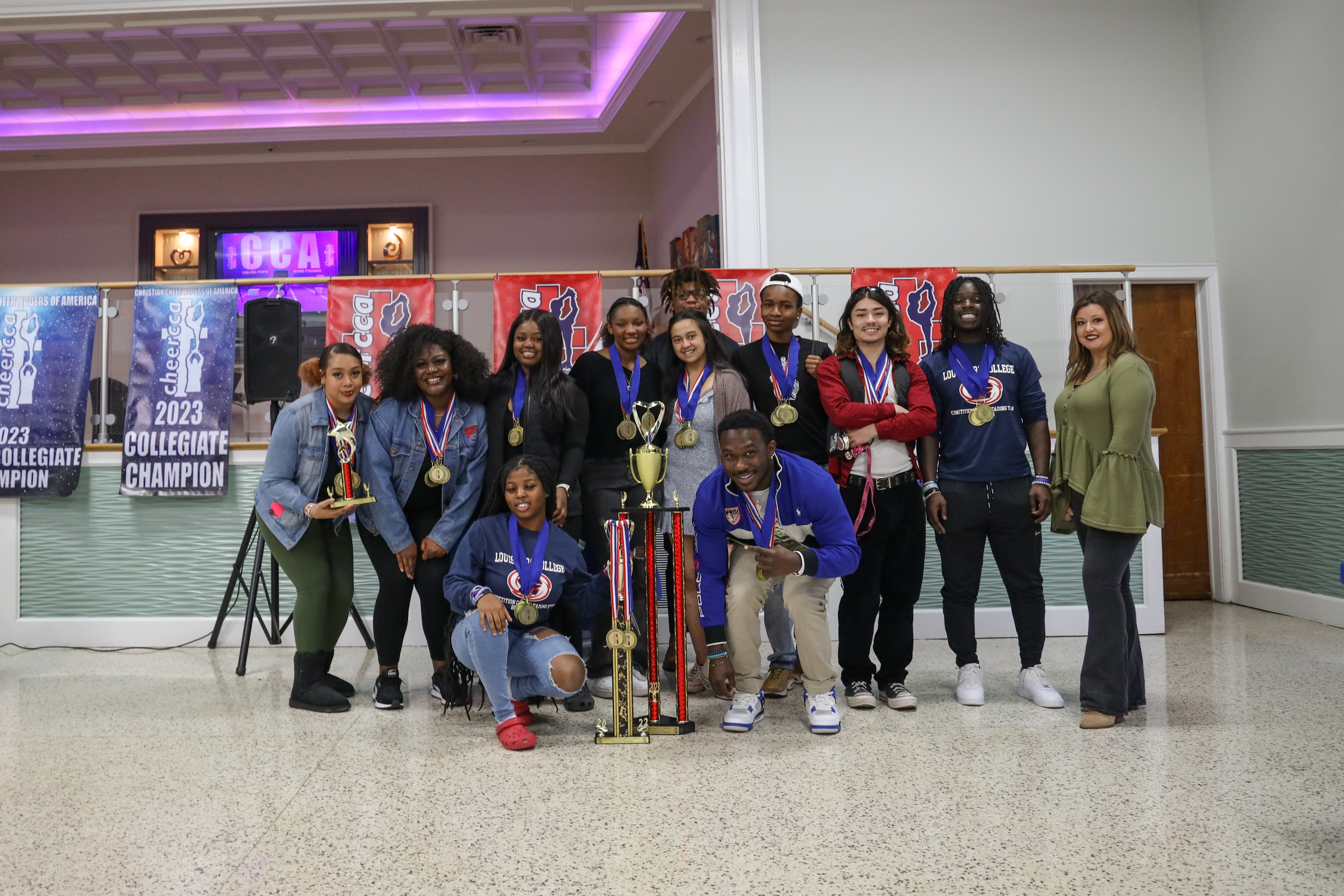 LC Cheer with Championship trophies